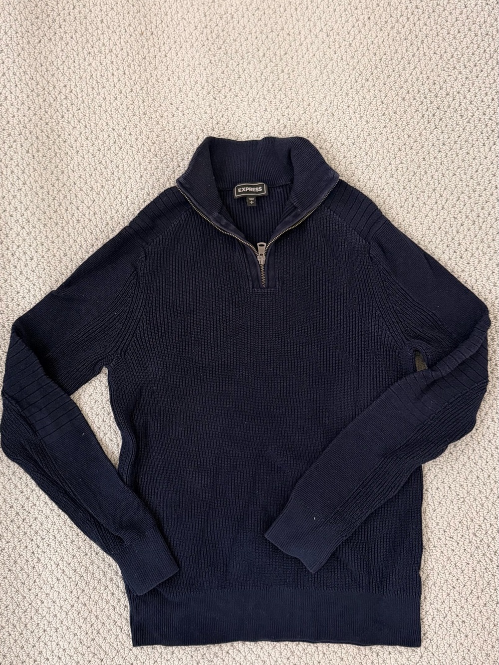 Express Men's Navy Zip-Neck Ribbed Sweater